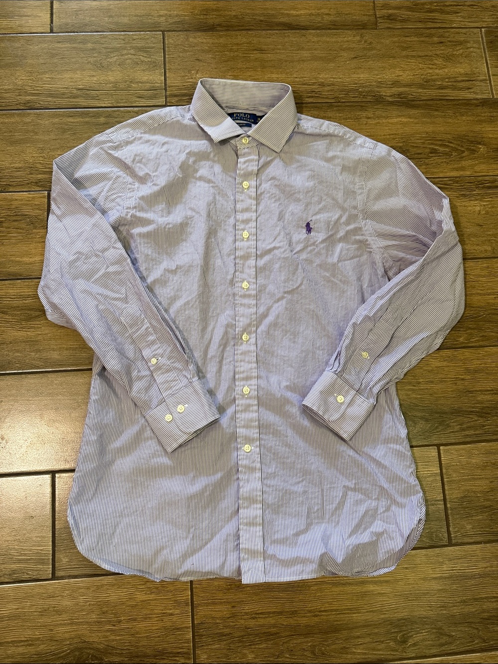 Ralph Lauren slim fit   Mens Sz 16 32-33 Button Up Shirt purple striped
